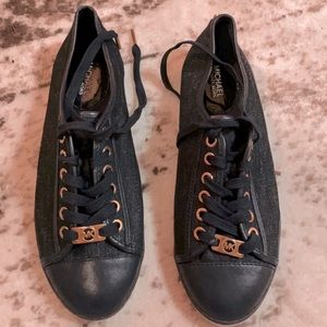 Michael Kors navy and gold lace up sneakers